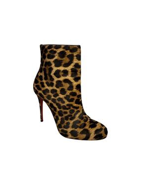 Christian Louboutin Fifi Booty 100 Leopard Pony Hair Heeled Ankle Boots EU 38.5